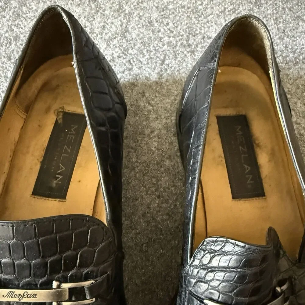 Mezlan Men's Black Crocodile Leather Loafer Dress Shoes Square Toe 14 M Luxury